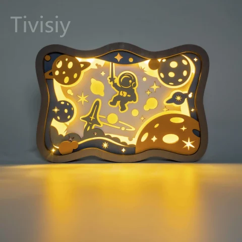 Universe-frame Shaped LED Wooden Night Light Gift for Festival Kids Home Desktop Decor